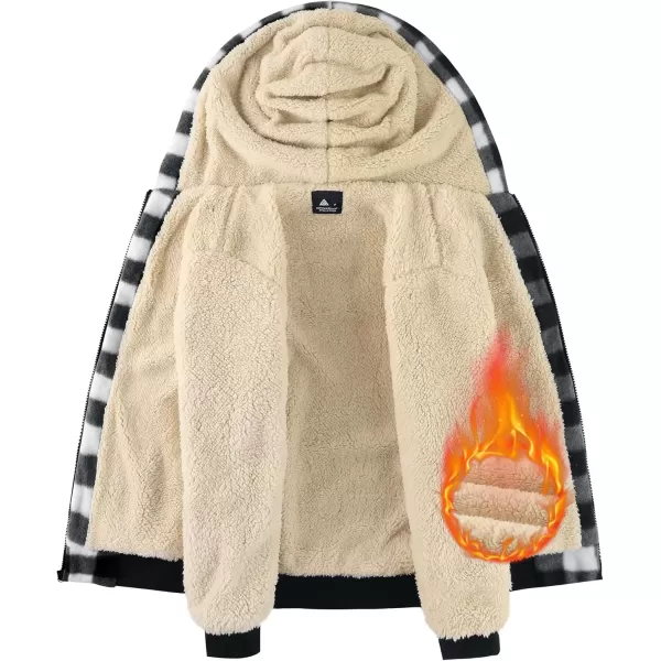 imageGEEK LIGHTING Boys Flannel Jacket Sherpa Lined Hoodies Zip Up Fleece Plaid Shirt Jackets Winter Outdoor Coat WarmCblackwhite