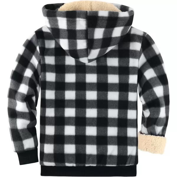 imageGEEK LIGHTING Boys Flannel Jacket Sherpa Lined Hoodies Zip Up Fleece Plaid Shirt Jackets Winter Outdoor Coat WarmCblackwhite