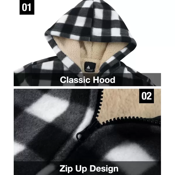 imageGEEK LIGHTING Boys Flannel Jacket Sherpa Lined Hoodies Zip Up Fleece Plaid Shirt Jackets Winter Outdoor Coat WarmCblackwhite