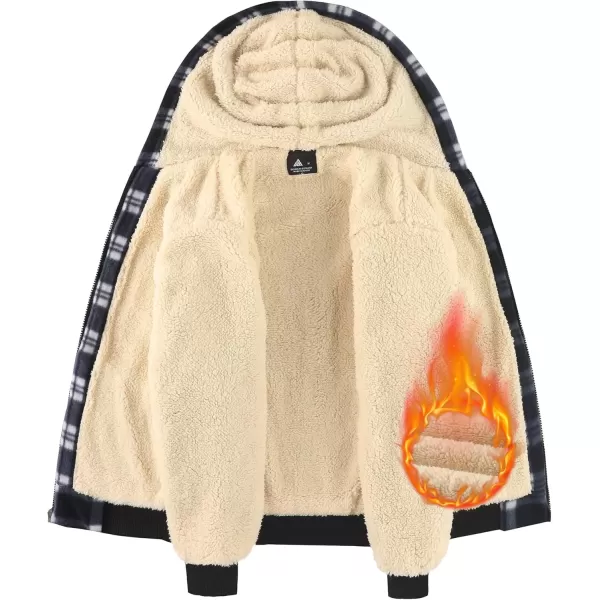 imageGEEK LIGHTING Boys Flannel Jacket Sherpa Lined Hoodies Zip Up Fleece Plaid Shirt Jackets Winter Outdoor Coat WarmCbluenavy