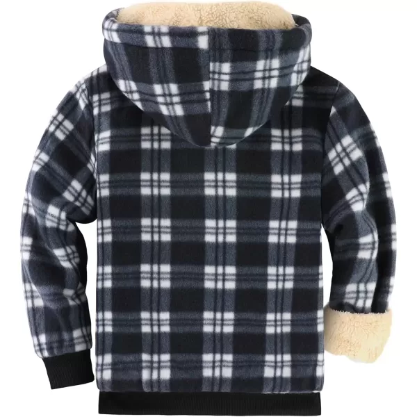 imageGEEK LIGHTING Boys Flannel Jacket Sherpa Lined Hoodies Zip Up Fleece Plaid Shirt Jackets Winter Outdoor Coat WarmCbluenavy