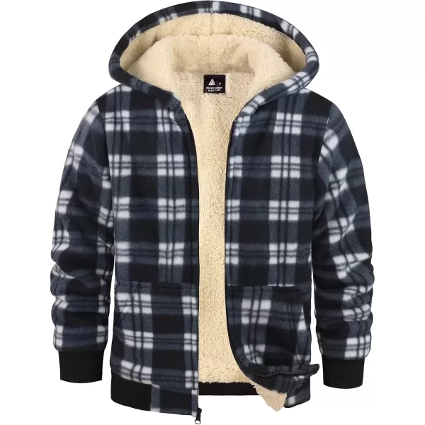 imageGEEK LIGHTING Boys Flannel Jacket Sherpa Lined Hoodies Zip Up Fleece Plaid Shirt Jackets Winter Outdoor Coat WarmCbluenavy