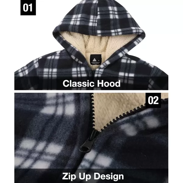imageGEEK LIGHTING Boys Flannel Jacket Sherpa Lined Hoodies Zip Up Fleece Plaid Shirt Jackets Winter Outdoor Coat WarmCbluenavy