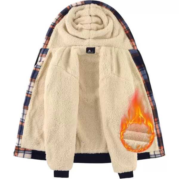 imageGEEK LIGHTING Boys Flannel Jacket Sherpa Lined Hoodies Zip Up Fleece Plaid Shirt Jackets Winter Outdoor Coat WarmCblueorange