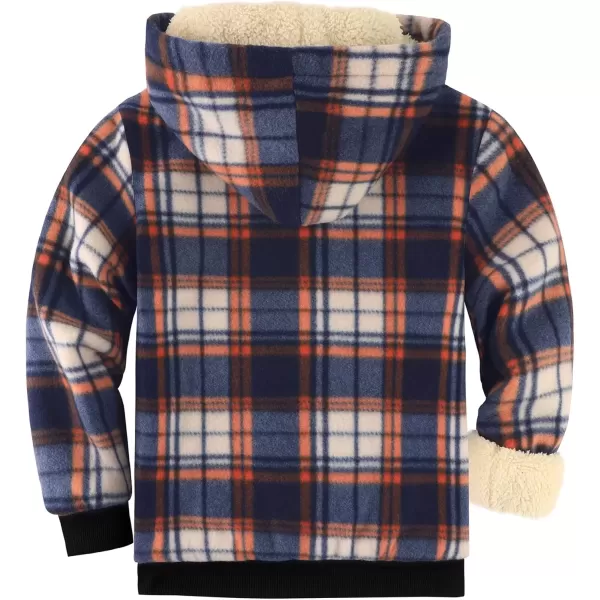 imageGEEK LIGHTING Boys Flannel Jacket Sherpa Lined Hoodies Zip Up Fleece Plaid Shirt Jackets Winter Outdoor Coat WarmCblueorange