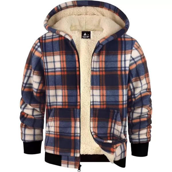 imageGEEK LIGHTING Boys Flannel Jacket Sherpa Lined Hoodies Zip Up Fleece Plaid Shirt Jackets Winter Outdoor Coat WarmCblueorange