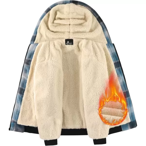 imageGEEK LIGHTING Boys Flannel Jacket Sherpa Lined Hoodies Zip Up Fleece Plaid Shirt Jackets Winter Outdoor Coat WarmCbluewhite
