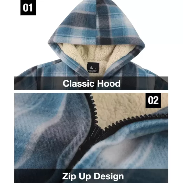 imageGEEK LIGHTING Boys Flannel Jacket Sherpa Lined Hoodies Zip Up Fleece Plaid Shirt Jackets Winter Outdoor Coat WarmCbluewhite