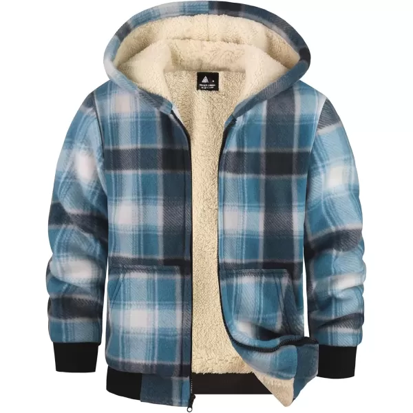 imageGEEK LIGHTING Boys Flannel Jacket Sherpa Lined Hoodies Zip Up Fleece Plaid Shirt Jackets Winter Outdoor Coat WarmCbluewhite