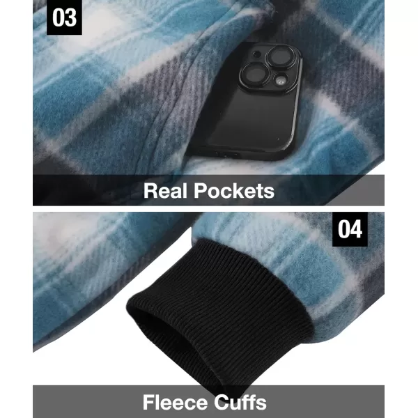 imageGEEK LIGHTING Boys Flannel Jacket Sherpa Lined Hoodies Zip Up Fleece Plaid Shirt Jackets Winter Outdoor Coat WarmCbluewhite