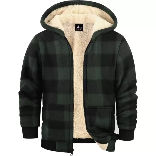 imageGEEK LIGHTING Boys Flannel Jacket Sherpa Lined Hoodies Zip Up Fleece Plaid Shirt Jackets Winter Outdoor Coat WarmCdarkgreen