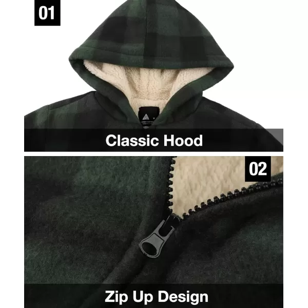 imageGEEK LIGHTING Boys Flannel Jacket Sherpa Lined Hoodies Zip Up Fleece Plaid Shirt Jackets Winter Outdoor Coat WarmCdarkgreen