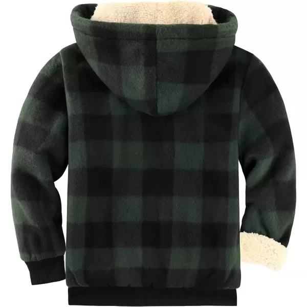 imageGEEK LIGHTING Boys Flannel Jacket Sherpa Lined Hoodies Zip Up Fleece Plaid Shirt Jackets Winter Outdoor Coat WarmCdarkgreen