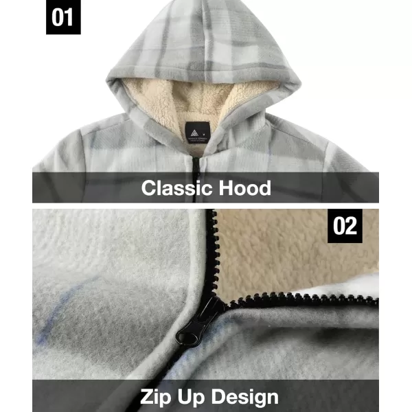 imageGEEK LIGHTING Boys Flannel Jacket Sherpa Lined Hoodies Zip Up Fleece Plaid Shirt Jackets Winter Outdoor Coat WarmCgreywhite