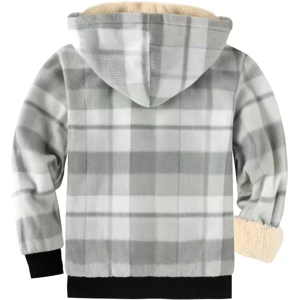 imageGEEK LIGHTING Boys Flannel Jacket Sherpa Lined Hoodies Zip Up Fleece Plaid Shirt Jackets Winter Outdoor Coat WarmCgreywhite
