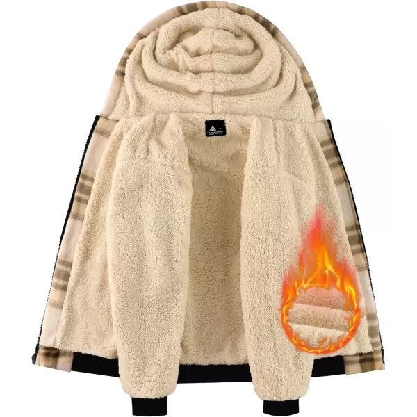 imageGEEK LIGHTING Boys Flannel Jacket Sherpa Lined Hoodies Zip Up Fleece Plaid Shirt Jackets Winter Outdoor Coat WarmCkhaki
