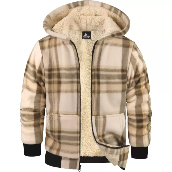 imageGEEK LIGHTING Boys Flannel Jacket Sherpa Lined Hoodies Zip Up Fleece Plaid Shirt Jackets Winter Outdoor Coat WarmCkhaki