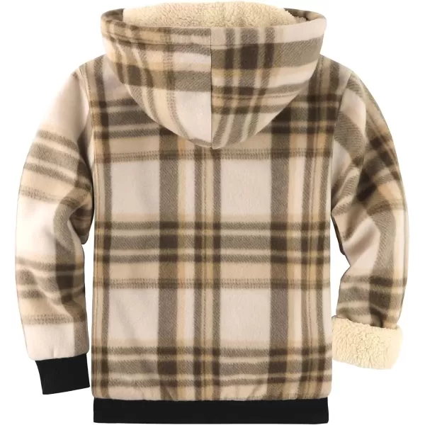 imageGEEK LIGHTING Boys Flannel Jacket Sherpa Lined Hoodies Zip Up Fleece Plaid Shirt Jackets Winter Outdoor Coat WarmCkhaki