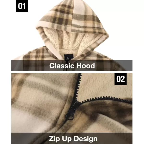 imageGEEK LIGHTING Boys Flannel Jacket Sherpa Lined Hoodies Zip Up Fleece Plaid Shirt Jackets Winter Outdoor Coat WarmCkhaki