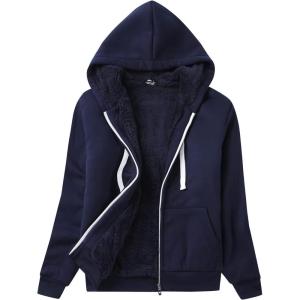 imageGEEK LIGHTING Hoodies for Women Sherpa Lined Jacket Winter Fleece Lining Zip Up SweatshirtDark Bule