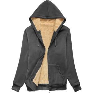imageGEEK LIGHTING Hoodies for Women Sherpa Lined Jacket Winter Fleece Lining Zip Up SweatshirtDark Grey