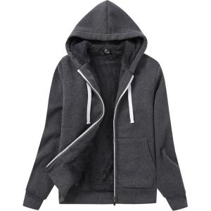 imageGEEK LIGHTING Hoodies for Women Sherpa Lined Jacket Winter Fleece Lining Zip Up SweatshirtDeep Grey
