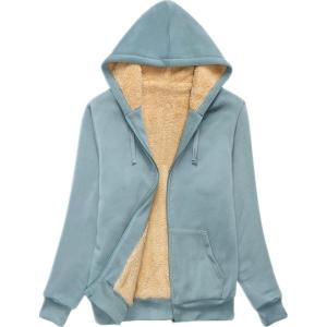 imageGEEK LIGHTING Hoodies for Women Sherpa Lined Jacket Winter Fleece Lining Zip Up SweatshirtGreyish Green