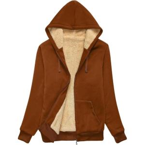imageGEEK LIGHTING Hoodies for Women Sherpa Lined Jacket Winter Fleece Lining Zip Up SweatshirtKhaki