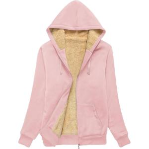imageGEEK LIGHTING Hoodies for Women Sherpa Lined Jacket Winter Fleece Lining Zip Up SweatshirtRose