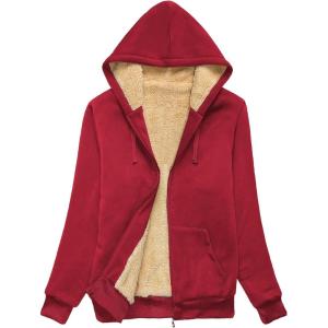 imageGEEK LIGHTING Hoodies for Women Sherpa Lined Jacket Winter Fleece Lining Zip Up SweatshirtWine Red