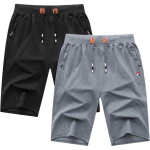 imageGEEK LIGHTING Mens 2 Pack Shorts Casual Comfortable Workout Shorts Drawstring Zipper Pockets Elastic WaistBlackgrey
