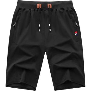 imageGEEK LIGHTING Mens Shorts Casual Comfortable Workout Shorts Drawstring Zipper Pockets Elastic WaistBlack