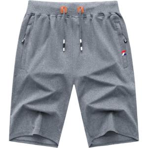 imageGEEK LIGHTING Mens Shorts Casual Comfortable Workout Shorts Drawstring Zipper Pockets Elastic WaistGrey