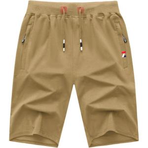 imageGEEK LIGHTING Mens Shorts Casual Comfortable Workout Shorts Drawstring Zipper Pockets Elastic WaistKhaki