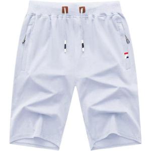 imageGEEK LIGHTING Mens Shorts Casual Comfortable Workout Shorts Drawstring Zipper Pockets Elastic WaistWhite