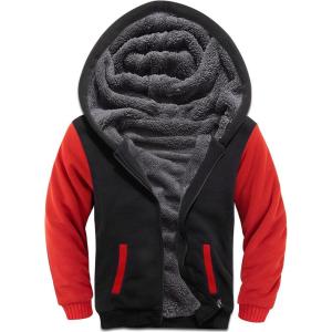 imageGEEK LIGHTING Boys Sherpa Lined Hoodie Kids Fleece Sweatshirt Full Zip Hooded JacketBblackRed