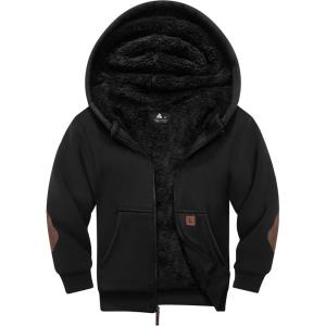 imageGEEK LIGHTING Boys Sherpa Lined Hoodie Kids Fleece Sweatshirt Full Zip Hooded JacketDblack