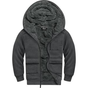 imageGEEK LIGHTING Boys Sherpa Lined Hoodie Kids Fleece Sweatshirt Full Zip Hooded JacketFdark Grey