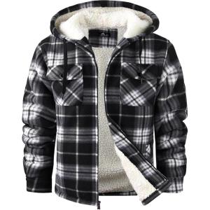 imageGEEK LIGHTING Mens Flannel Shirts Jacket Sherpa Lined Fleece Plaid Hoodie Long Sleeve Winter Warm CoatBlack