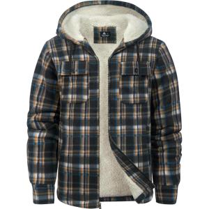 imageGEEK LIGHTING Mens Flannel Shirts Jacket Sherpa Lined Fleece Plaid Hoodie Long Sleeve Winter Warm CoatBlack Brown