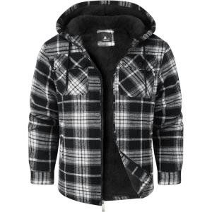 imageGEEK LIGHTING Mens Flannel Shirts Jacket Sherpa Lined Fleece Plaid Hoodie Long Sleeve Winter Warm CoatBlack White