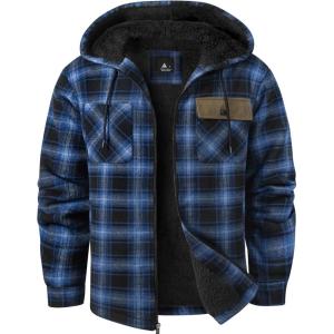 imageGEEK LIGHTING Mens Flannel Shirts Jacket Sherpa Lined Fleece Plaid Hoodie Long Sleeve Winter Warm CoatBlackblue