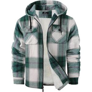 imageGEEK LIGHTING Mens Flannel Shirts Jacket Sherpa Lined Fleece Plaid Hoodie Long Sleeve Winter Warm CoatGreen