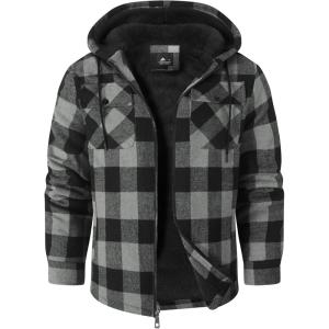 imageGEEK LIGHTING Mens Flannel Shirts Jacket Sherpa Lined Fleece Plaid Hoodie Long Sleeve Winter Warm CoatGrey