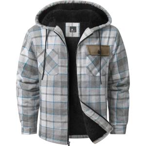 imageGEEK LIGHTING Mens Flannel Shirts Jacket Sherpa Lined Fleece Plaid Hoodie Long Sleeve Winter Warm CoatGreywhite