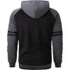 imageGEEK LIGHTING Mens Zip Up Hoodies Fleece Raglan Winter Heavy Color Block Hooded SweatshirtTblackgrey