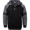imageGEEK LIGHTING Mens Zip Up Hoodies Fleece Raglan Winter Heavy Color Block Hooded SweatshirtTblackgrey