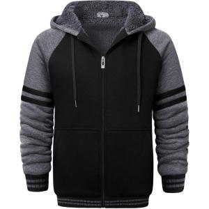 imageGEEK LIGHTING Mens Zip Up Hoodies Fleece Raglan Winter Heavy Color Block Hooded SweatshirtTblackgrey