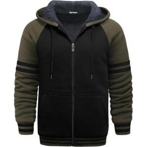 imageGEEK LIGHTING Mens Zip Up Hoodies Fleece Raglan Winter Heavy Color Block Hooded SweatshirtTgreenblack