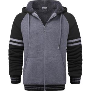 imageGEEK LIGHTING Mens Zip Up Hoodies Fleece Raglan Winter Heavy Color Block Hooded SweatshirtTgreyblack